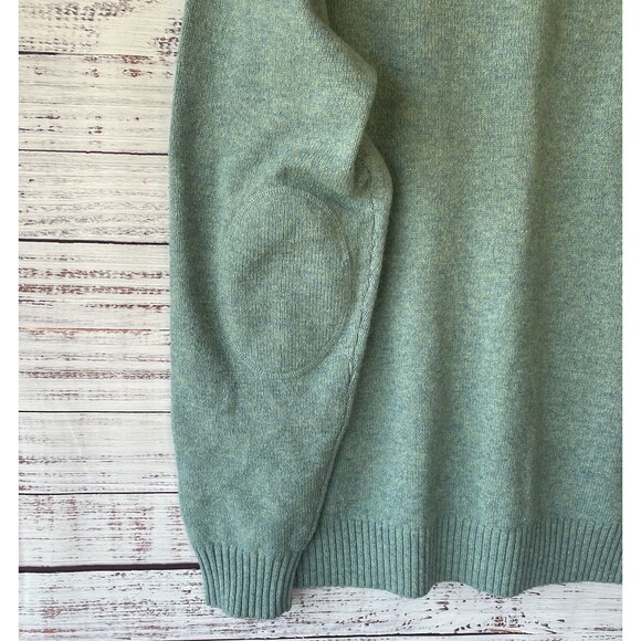 Lands End Men's L Merino Wool Green V Neck Sweater Elbow Patches Cottagecore - Picture 5 of 8